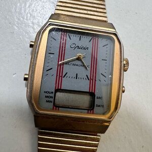 Vintage Opicin Ana-Digi Watch - 1980s Retro Racing Dial - Gold Tone - Working
